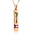 Rose gold memorial urn necklace for ashes with cross and pink zircon stone - Square Pillar Pendant (July Red) / Rose Gold