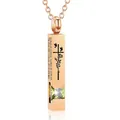Rose gold vertical bar cremation urn necklace for ashes with green zircon stone - Square Pillar Pendant (August Green) / Rose Gold