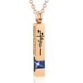 Rose gold cremation urn necklace for ashes with blue zircon pillar memorial pendant jewelry - Square Pillar Pendant (September Blue) / Rose Gold