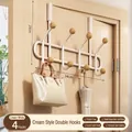 Elegant cream white over-the-door double hook rack with solid wood tips for bedroom - 8 Hooks / Cream White