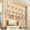 Cream white over-the-door hook rack with 6 double hooks for bags and clothes. - 12 Hooks / Cream White