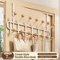 Cream white over-the-door hook rack with 7 double hooks for bags and clothing - 14 Hooks / Cream White