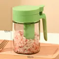 Green airtight glass seasoning jar with spoon-lid design, size 12cm height 10cm width - 1 Piece / Green