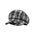 Gorra de repartidor clásica a cuadros en blanco y negro para ropa informal de mujer - Gorra octogonal a cuadros (LY) / Negro