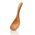 Japanese style wooden slotted spoon with ergonomic curved handle for soup and noodles - Slotted Spoon (17x6cm) / Earthy Yellow