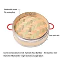 18cm Bamboo Steamer Lid with Stainless Steel Rim and Red Dual Handles for Cooking - 18cm Diameter Lid