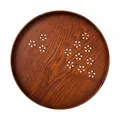 Bandeja redonda de madera de fresno con elegante diseño grabado de flores de cerezo - 30cm