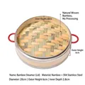 20cm bamboo steamer lid with 304 stainless steel rim and red handles for dim sum - 20cm Diameter Lid
