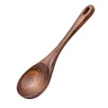 Premium handcrafted teak wood long handle cooking spoon featuring natural grain patterns - Teak Soup Ladle