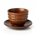 Japanese style retro jujube wooden teacup set with ribbed texture and matching saucer - Set