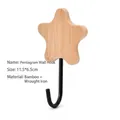 Minimalist star-shaped bamboo and iron wall hook with black metal hanger, 11.5x6.5cm - 11.5x6.5cm / Pentagram