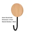 Minimalist round bamboo wall hook with black metal J-shaped hanger - 12x6cm / Round Style