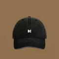 Kinder-Baseballkappe aus gewaschenem schwarzem Denim mit weißer Puzzle-Stickerei - Einstellbar Umfang (56-58cm) / Reines Schwarz