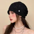 Berretto in maglia a uncinetto nero da donna, stile vintage estivo sottile e traspirante - Nero