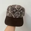 Vintage dark brown cadet cap featuring white intricate embroidery and a suede brim. - Dark Coffee Brown Brim