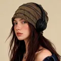 Gorro de punto a rayas verde oliva y marrón para el calor invernal al aire libre - Verde Militar Distressed (G1574) / Distressed Army Green