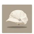 Retro solid pleated beige newsboy style beret hat featuring a decorative heart button - 56-58cm (Adjustable) / Off White