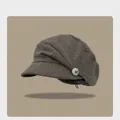 Vintage brown pleated newsboy cap for women featuring a stylish heart-shaped button - 56-58cm (Adjustable) / Gray