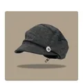 Vintage pleated newsboy beret hat in charcoal grey with a decorative heart button - 56-58cm (Adjustable) / Black