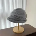 Elegant gray pleated bucket hat for women featuring a stylish and modern cloche design - Gray