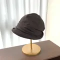 Elegant brown pleated cloche hat for women, stylish cotton autumn bucket hat accessory. - Coffee