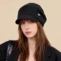 Elegant black newsboy hat for women, vintage casual baker boy cap for autumn fashion - Newsboy Hat (KIZLANC) / Black
