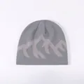 Gray knit beanie with mountain jacquard pattern for winter fashion and cozy warmth. - One Size / Gray