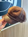 Stylish brown suede newsboy cap featuring a PU leather brim for women's autumn fashion - Retro Brown