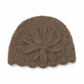 Hand-knitted brown crochet beanie featuring a large elegant flower pattern - Dark Coffee