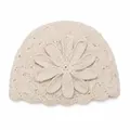 Elegant beige mohair knit beanie featuring a large handcrafted crochet flower decoration - Beige Apricot