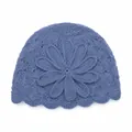 Elegant vintage dusty blue crochet flower knitted beanie hat for women winter warm - Haze Blue