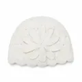 Vintage white knitted hollow crochet beanie with a large flower detail for women's winter - Off White