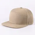 Atmungsaktive hellbraune 7-Panel-Hip-Hop-Baseballkappe mit flachem Schirm und Löchern - Verstellbar / Khaki