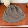 Grey knit slouchy beanie hat with short brim and vintage pleated texture for stylish women - Coffee