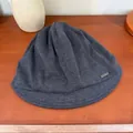 Vintage grey-blue knit slouchy beanie with short brim and elegant pleated design - Navy Blue