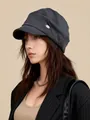 Stylish retro dark grey baker boy hat for women featuring a chic minimalist metal detail - Newsboy Hat (KIZLANC) / Navy Blue