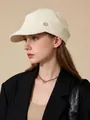 Vintage cream newsboy cap for women featuring a minimalist metal logo detail - Newsboy Hat (KIZLANC) / Off White