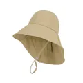 Breathable cotton linen sun hat for women with wide brim and neck protection flap in khaki - Khaki