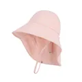 Breathable pink sun protection bucket hat for women with neck flap and chin strap - Pink
