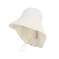 Professional breathable cotton linen sun bucket hat with wide brim and neck flap - Off White