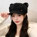 Casquette gavroche noire à oreilles de chat avec détail G métallique pour femme - Adulte 55-58cm / C Noir
