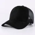 Black faux suede mesh trucker hat for men and women, breathable baseball cap style - Adjustable / Black