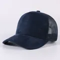 Navy blue faux suede trucker hat with breathable mesh back for men and women - Adjustable / Navy Blue