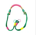 Detailed view of colorful braided crossbody rope lanyard with adjustable rings for phone - Bright Green Floral Style / Bright Green Pink Yellow Pattern (9)