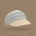 Pleated fabric and straw sun hat with wide brim for summer protection - Fabric and Straw Patchwork Style / Light Gray