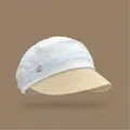 Stylish wrinkled straw sun hat with wide brim for summer sun protection and elegant look - Fabric and Straw Patchwork Style / Light Blue