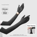 Mangas protectoras solares negras largas con guantes refrescantes de seda de hielo integrados - Negro