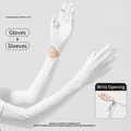 Guantes blancos de protección UV para mujer y mangas de seda de hielo con abertura de muñeca - Blanco