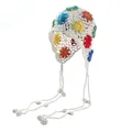Handmade bohemian style crochet beanie hat with colorful floral patterns and long tassels - Beige