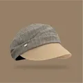 Equestrian style women's pleated fabric sun hat with straw brim and metal detail - Fabric and Straw Patchwork Style / Matcha Green